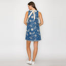 Jacquard Pattern Embroidery Denim Mini Shift Dress- LWD2870