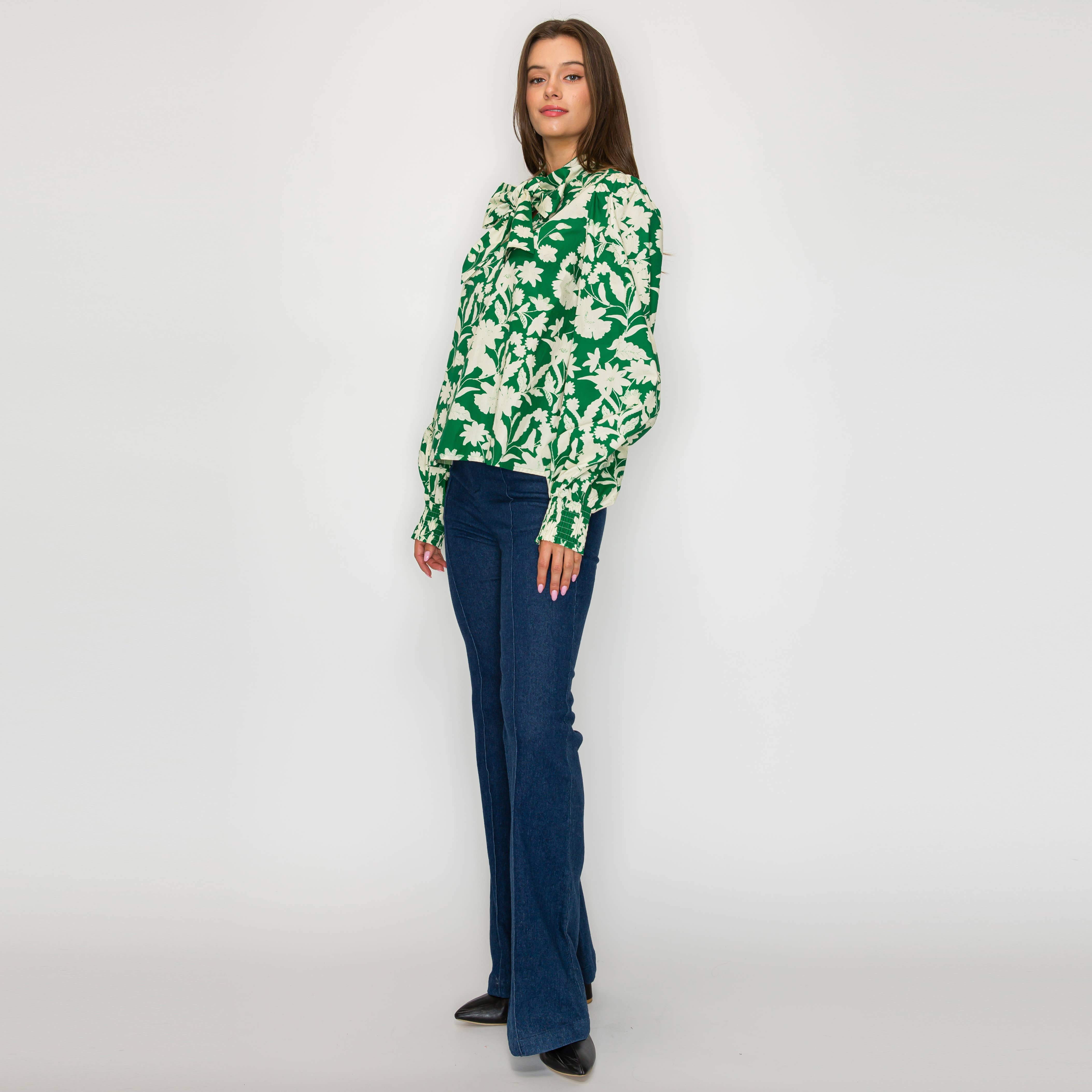 Emerald Garden Bow-Tie Blouse