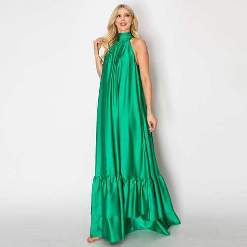 Gorgeous green satin maxi dress