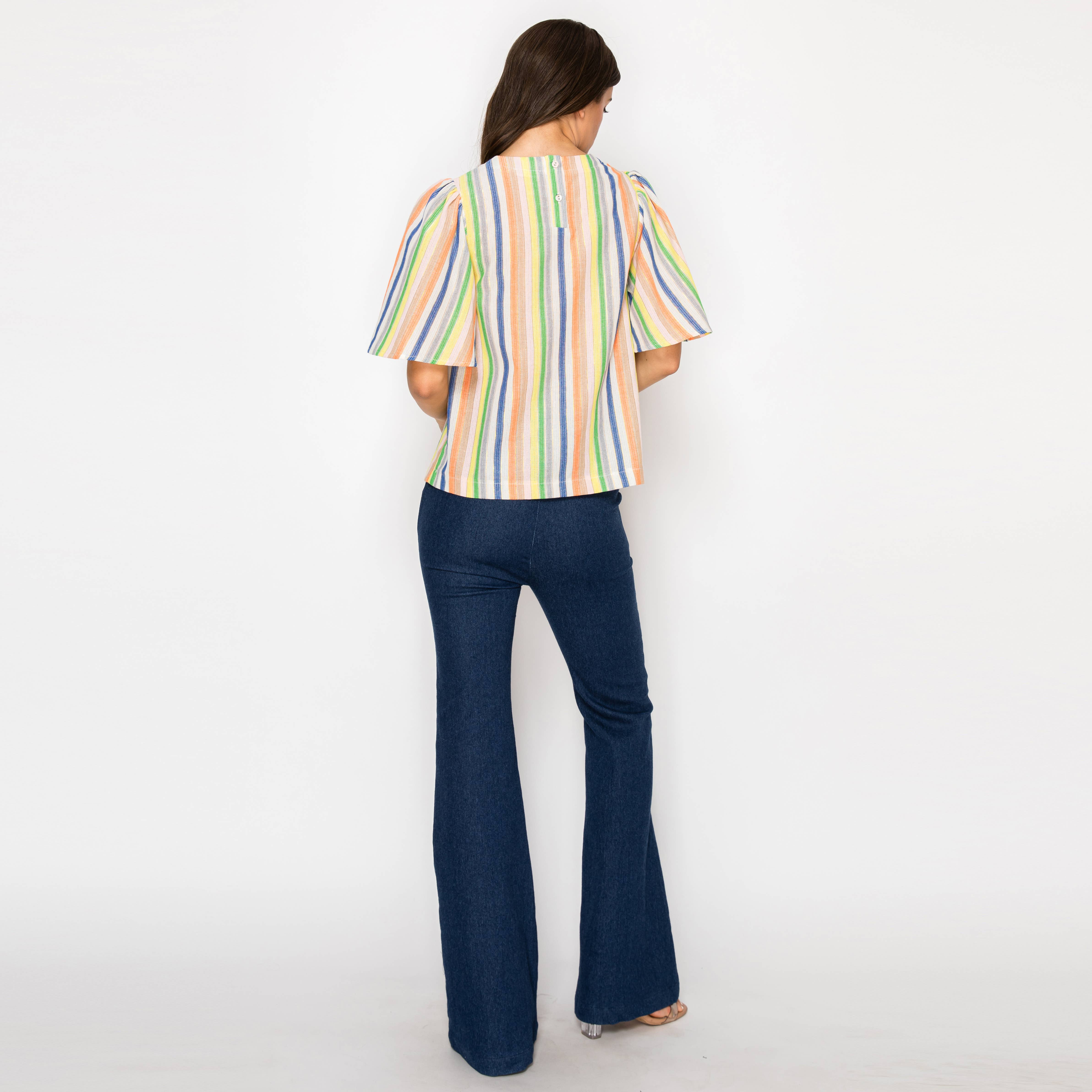 Festival Stripes Flare Sleeves Top