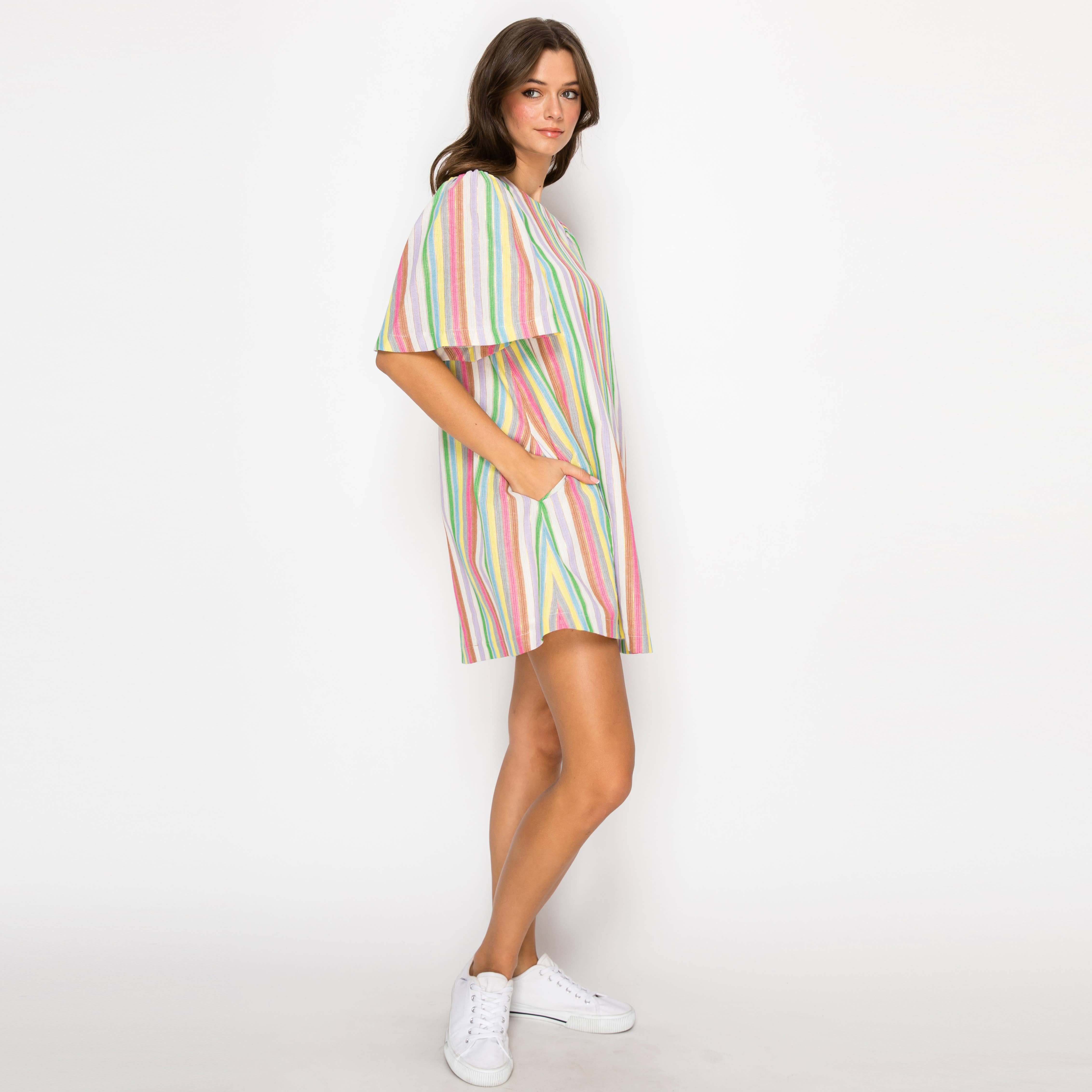 Festival Stripes Flare Sleeves Mini Dress