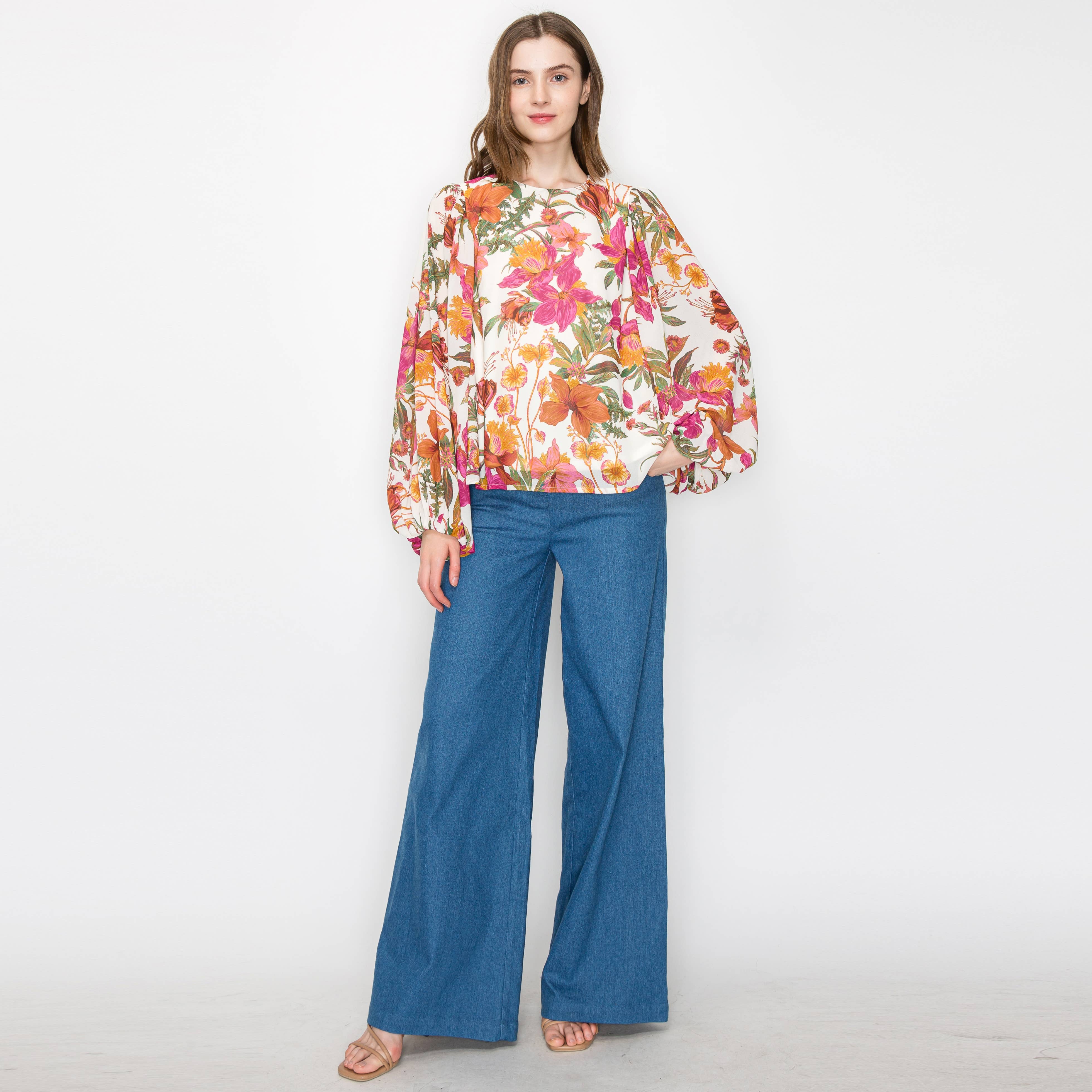 Floral print long sleeves blouse