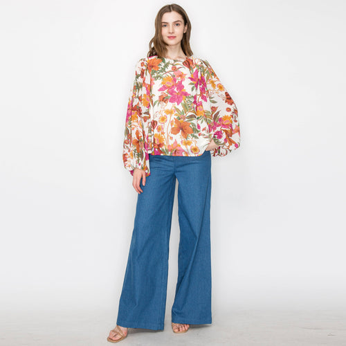 Floral print long sleeves blouse