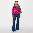 Pink in fall abstract print long sleeve blouse