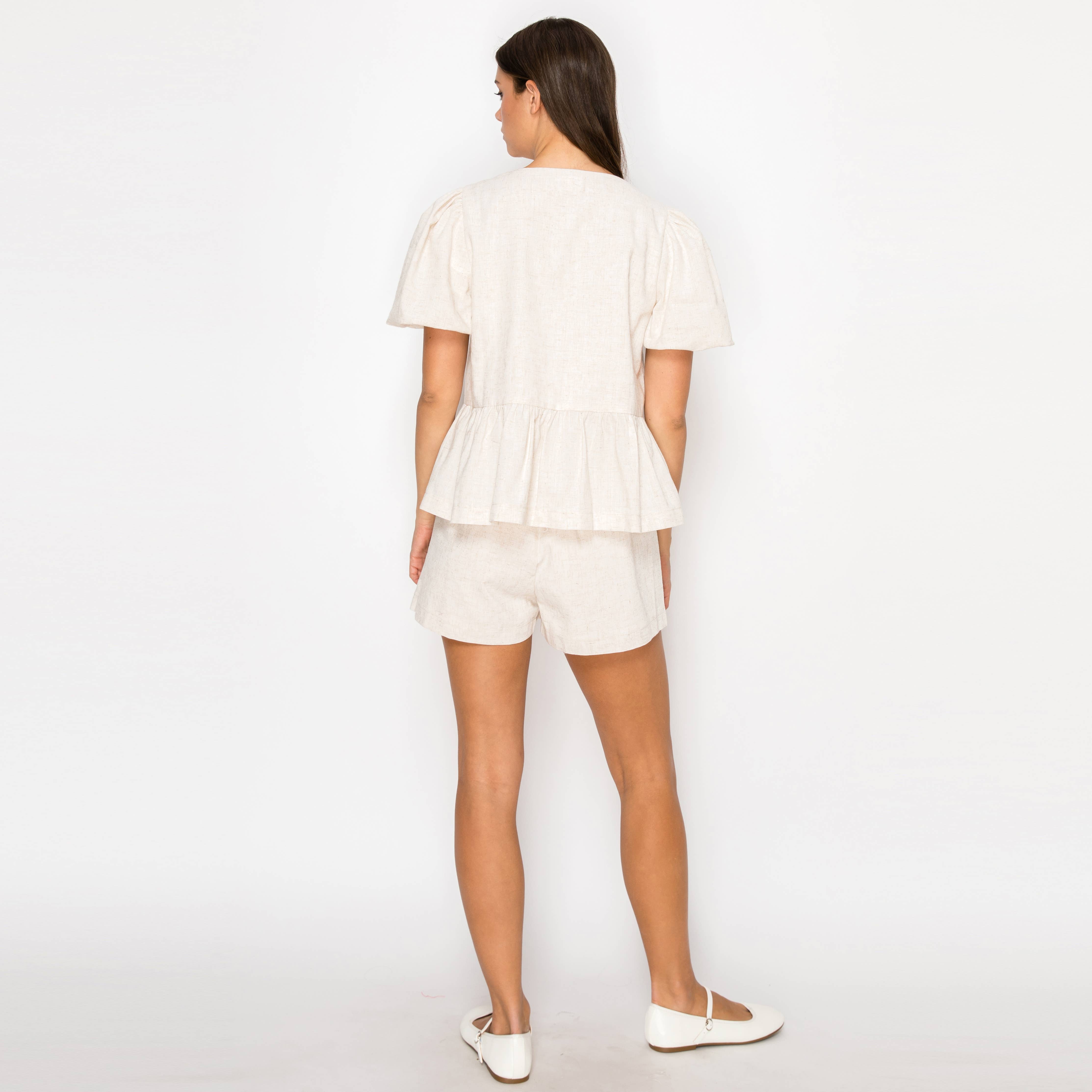Linen Shorts with Bead Button
