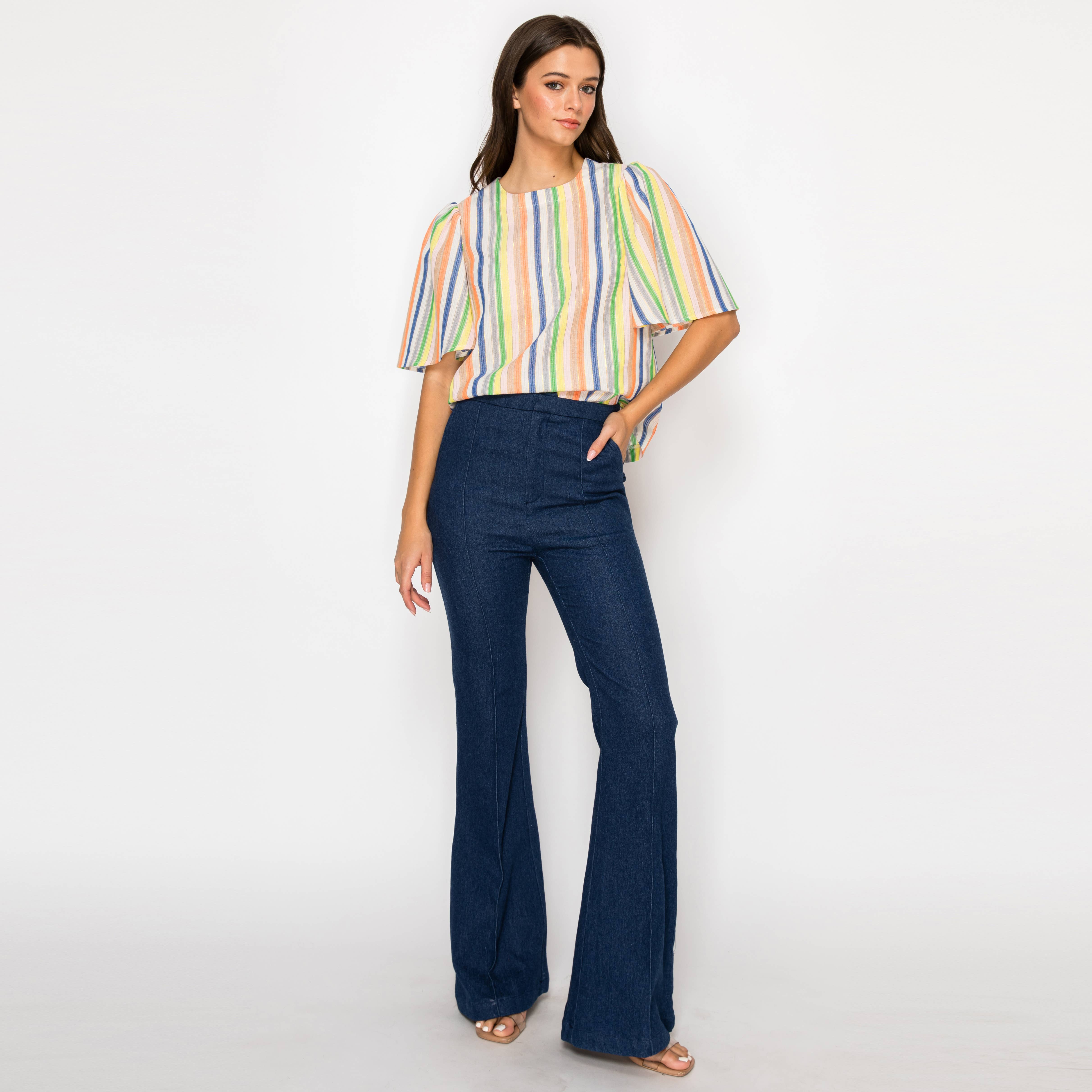 Festival Stripes Flare Sleeves Top