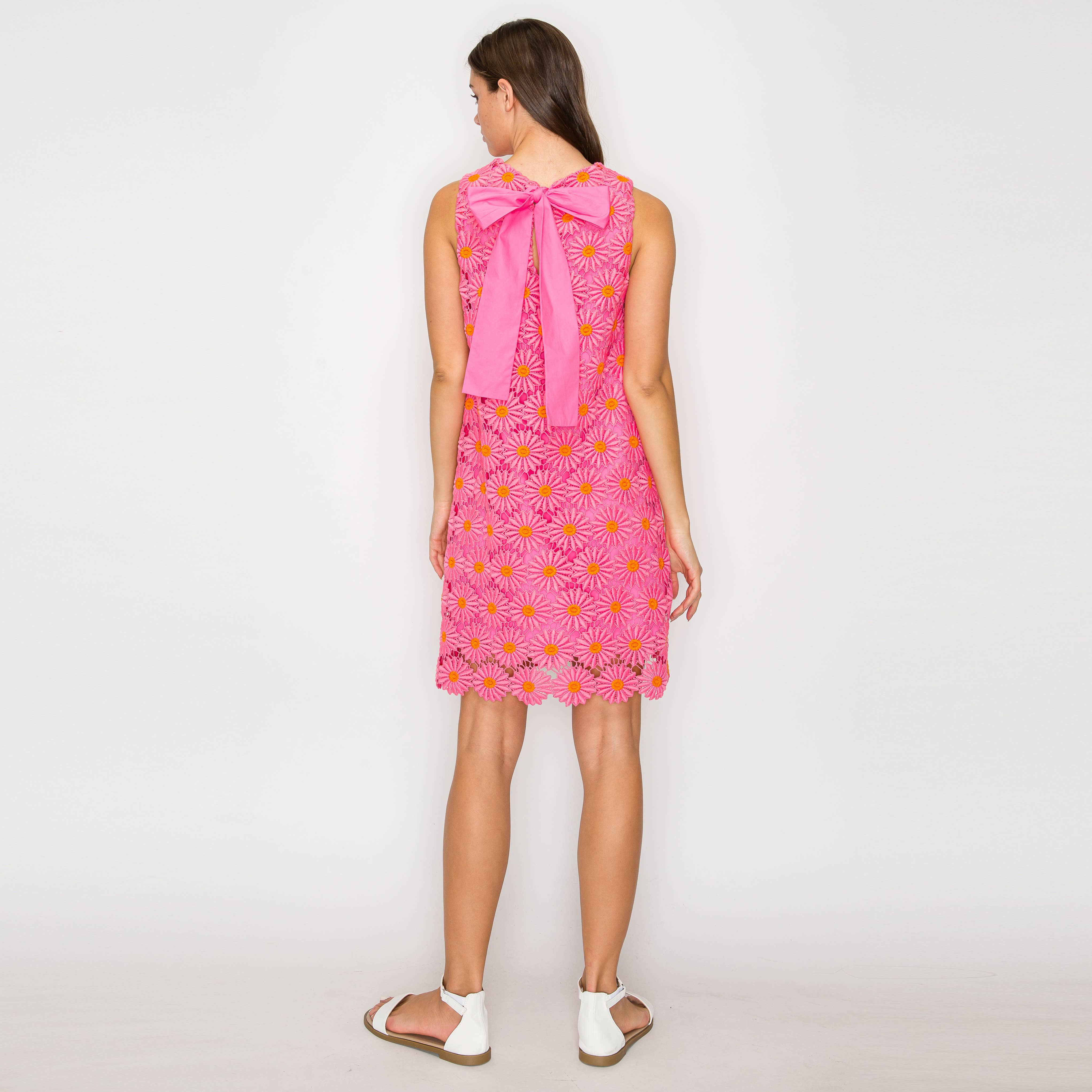 Pink Daisy Lace Mini Shift Dress