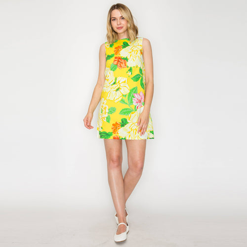 Sunny Lemon Yellow Flower Print Mini Shift Dress