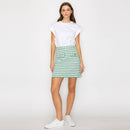 Green & White Stripe Summer French Boucle Mini Skirt-LWK1195