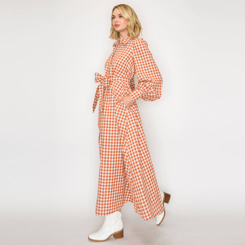 Rust Gingham Daydream Maxi Shirt Dress