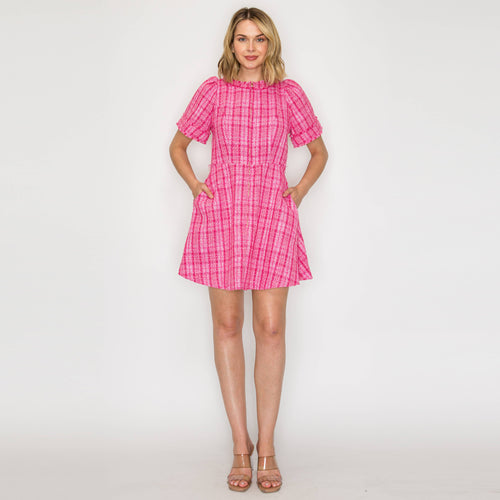 Pretty Pink Checker Boucle Mini Dress
