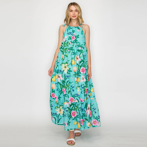 Summer Flower with Shell Halter Maxi Dress