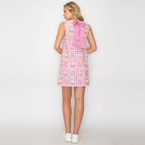 Single Pink Lace Patch Work Mini Shift Dress