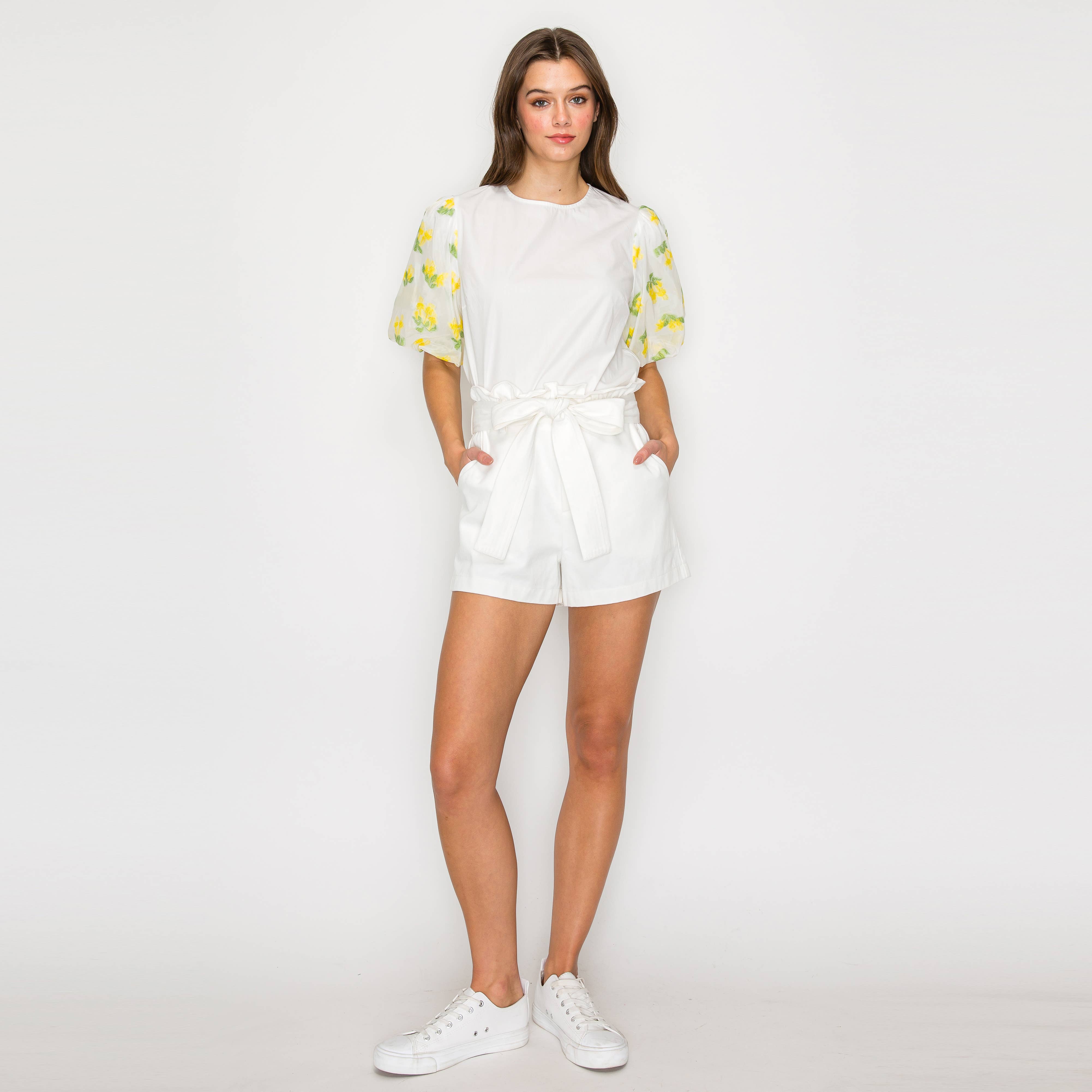 Yellow Flowers Puff Sleeve Top