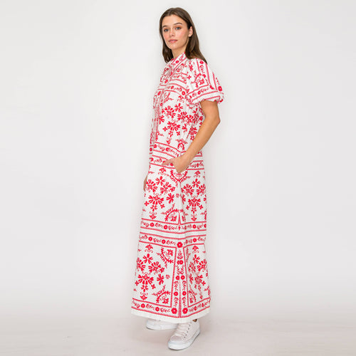 Red Bandana Print Shirts Maxi Dress