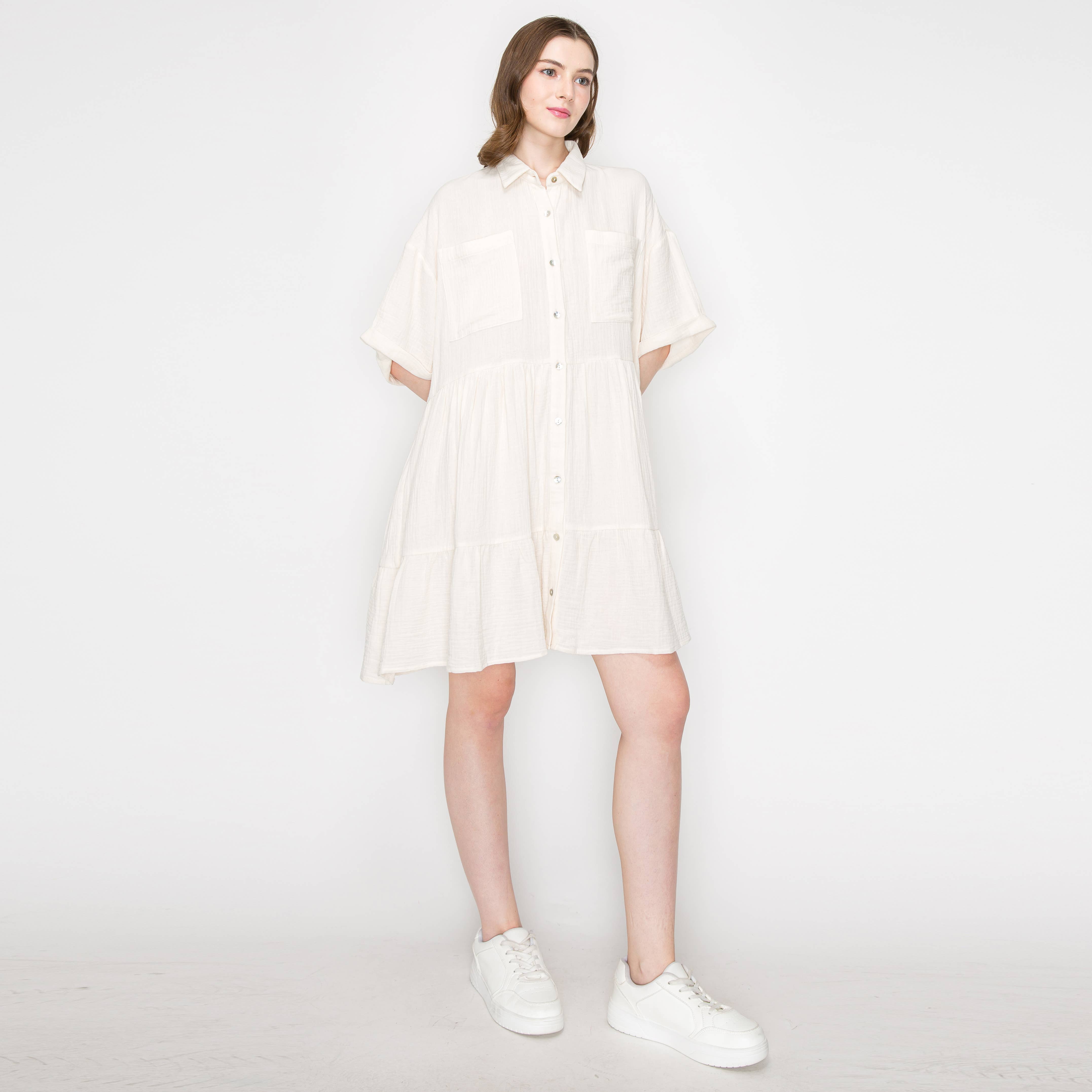 Cotton Gauze oversized shirts mini dress IVORY