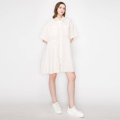 Cotton Gauze oversized shirts mini dress IVORY