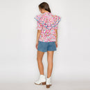 Double Ruffle Cotton Blouse Wildflower Print - Pink -LWT1981