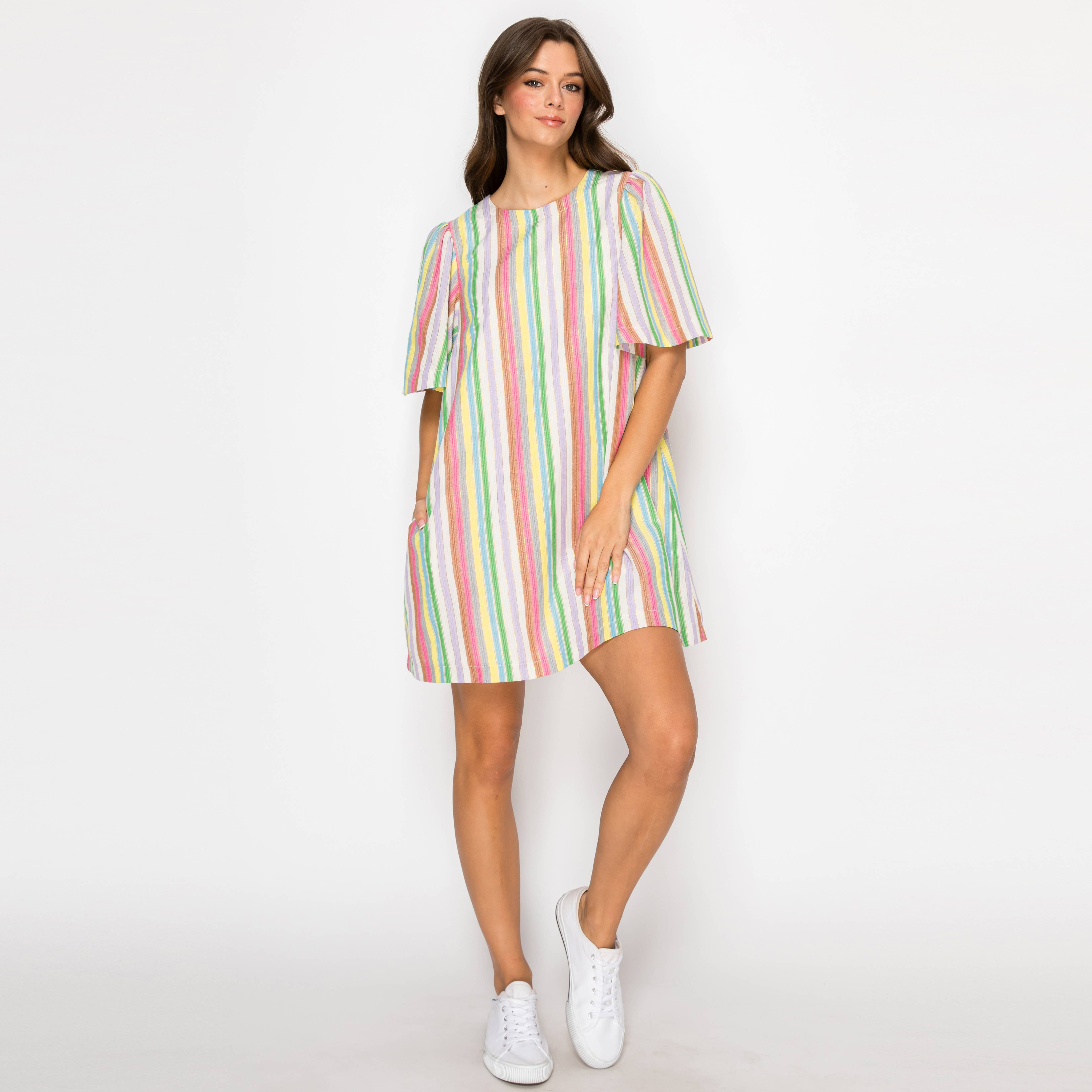 Festival Stripes Flare Sleeves Mini Dress