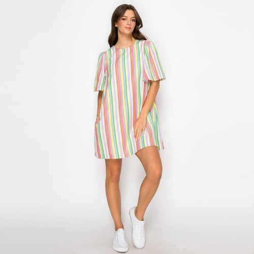 Festival Stripes Flare Sleeves Mini Dress