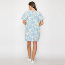 Baby Blue with White Rosette Detail Mini Dress