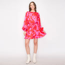 Abstract print mini dress with long sleeves