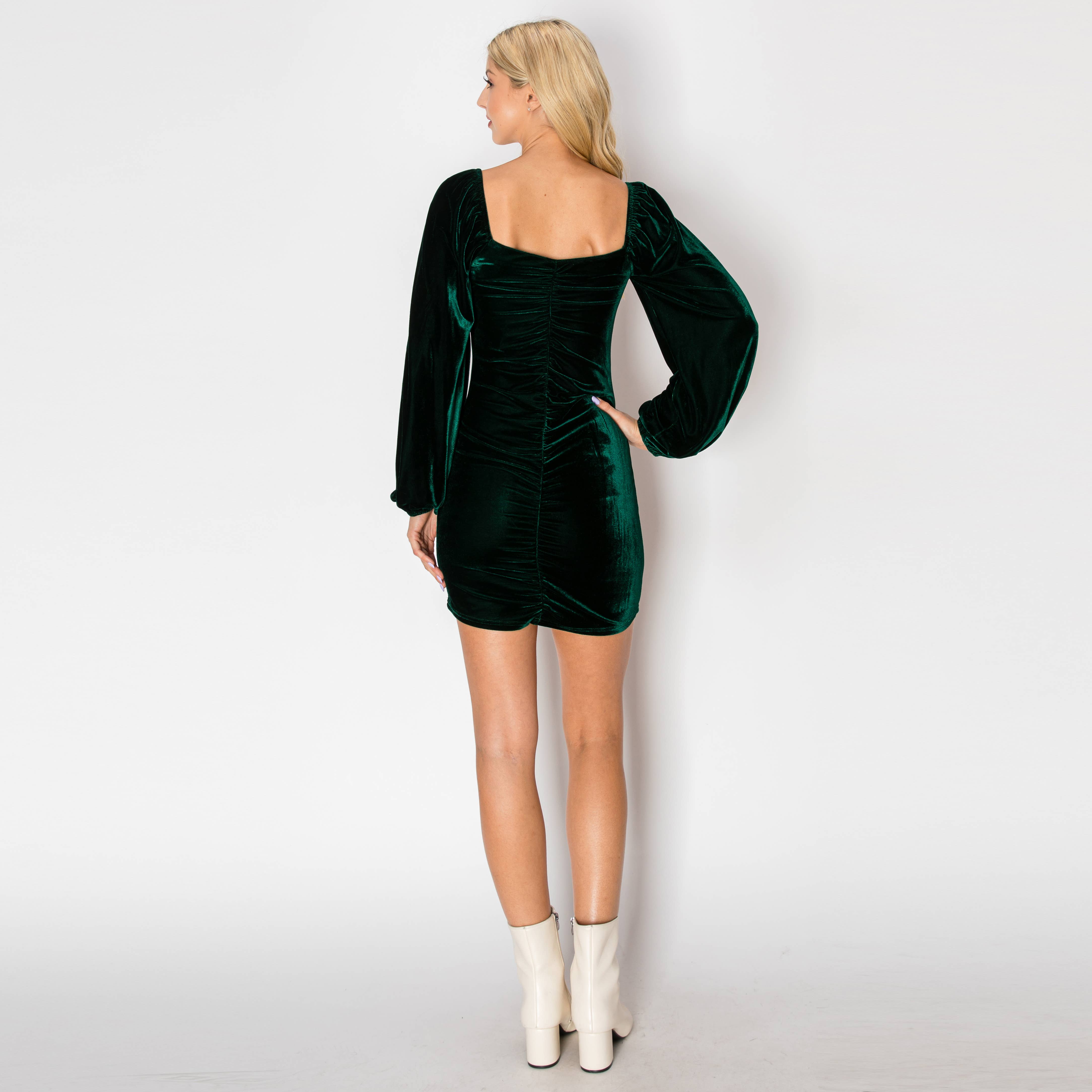 Dark green velvet mini dress