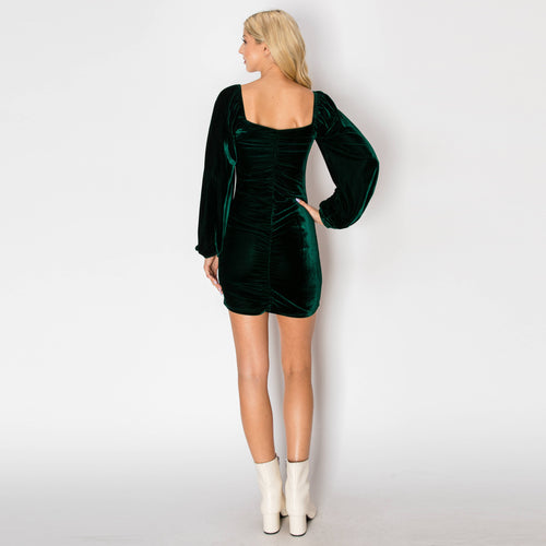 Dark green velvet mini dress