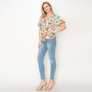 Summer Jacobean print blouse with bubble sleeves