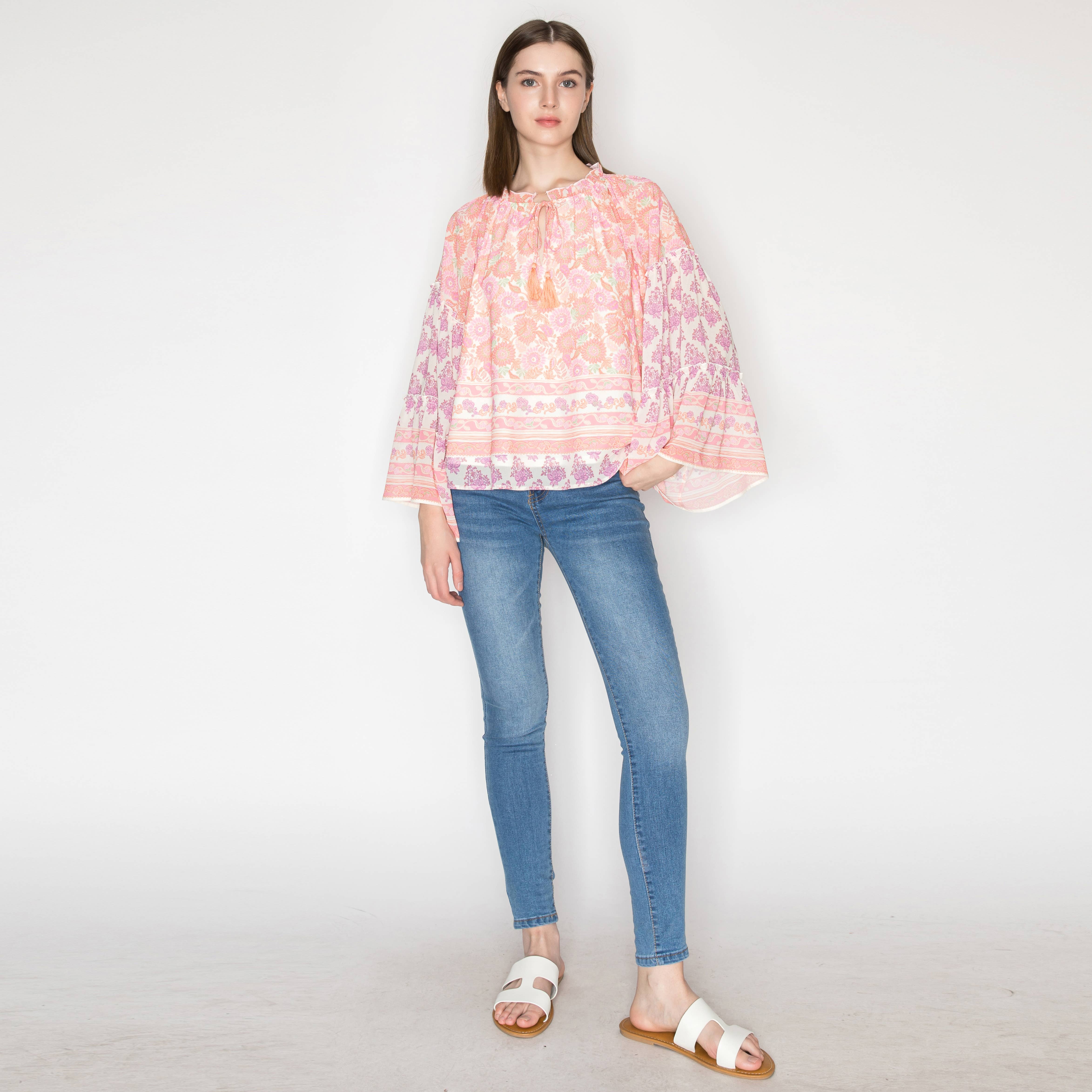 Vintage paisley print long sleeves top