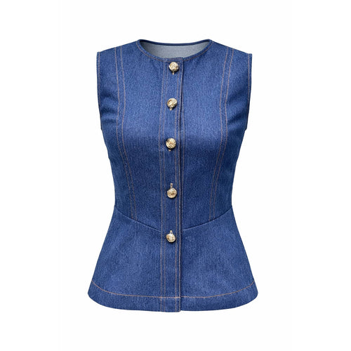 The Tailored Denim Peplum Top