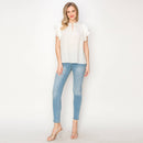 Cotton JQD eyelet blouse with lace trim detail