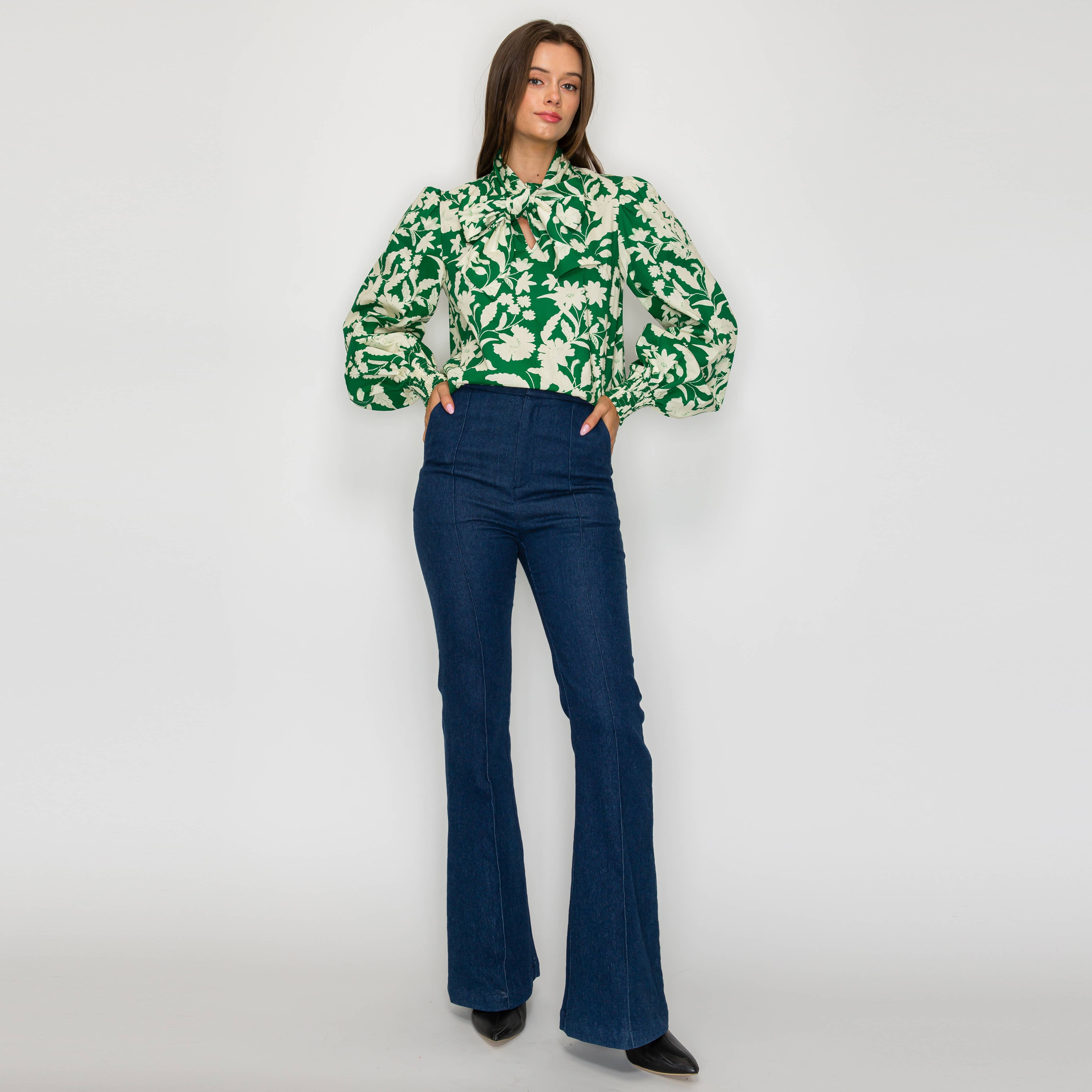Emerald Garden Bow-Tie Blouse