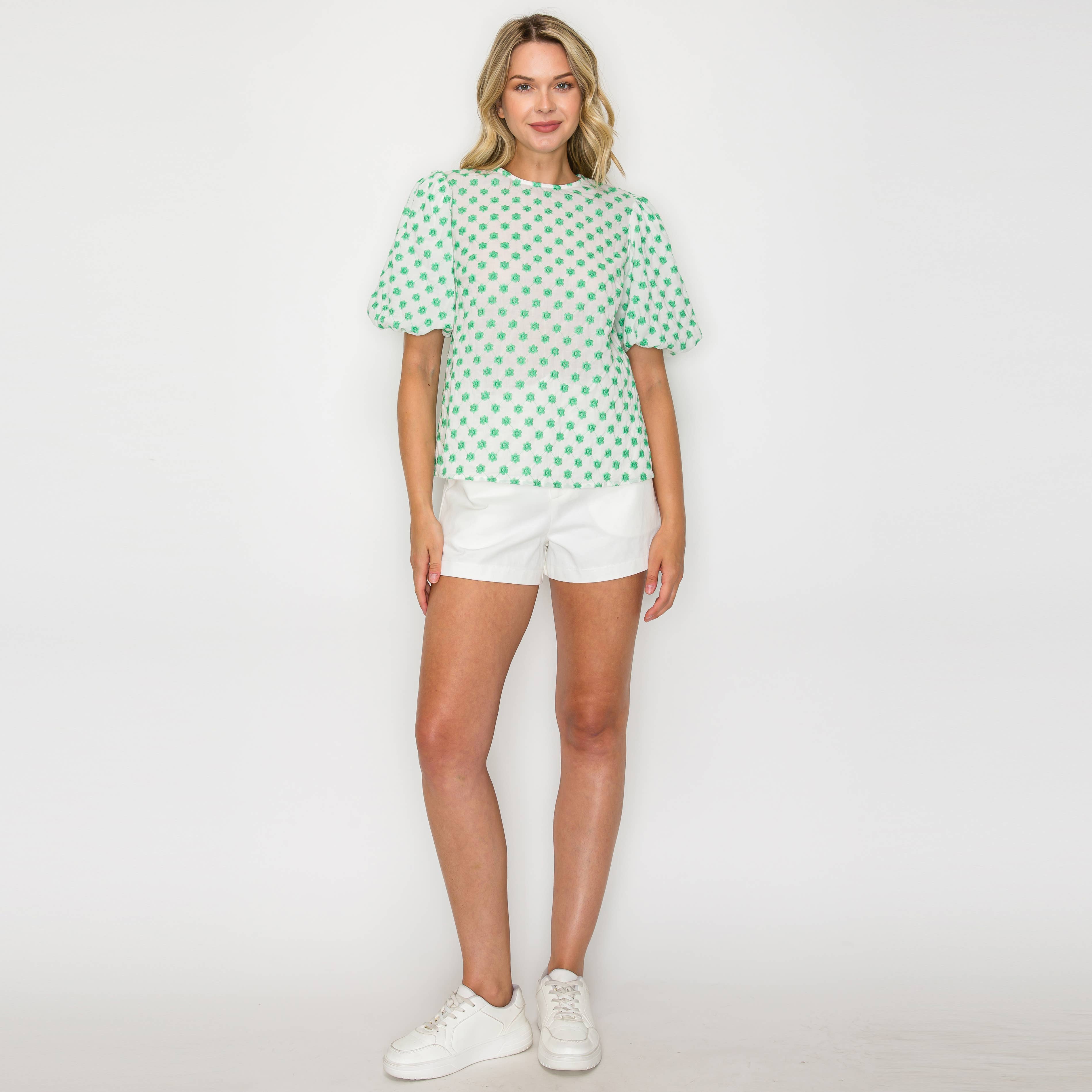 Green Daisy Embroidery Blouse