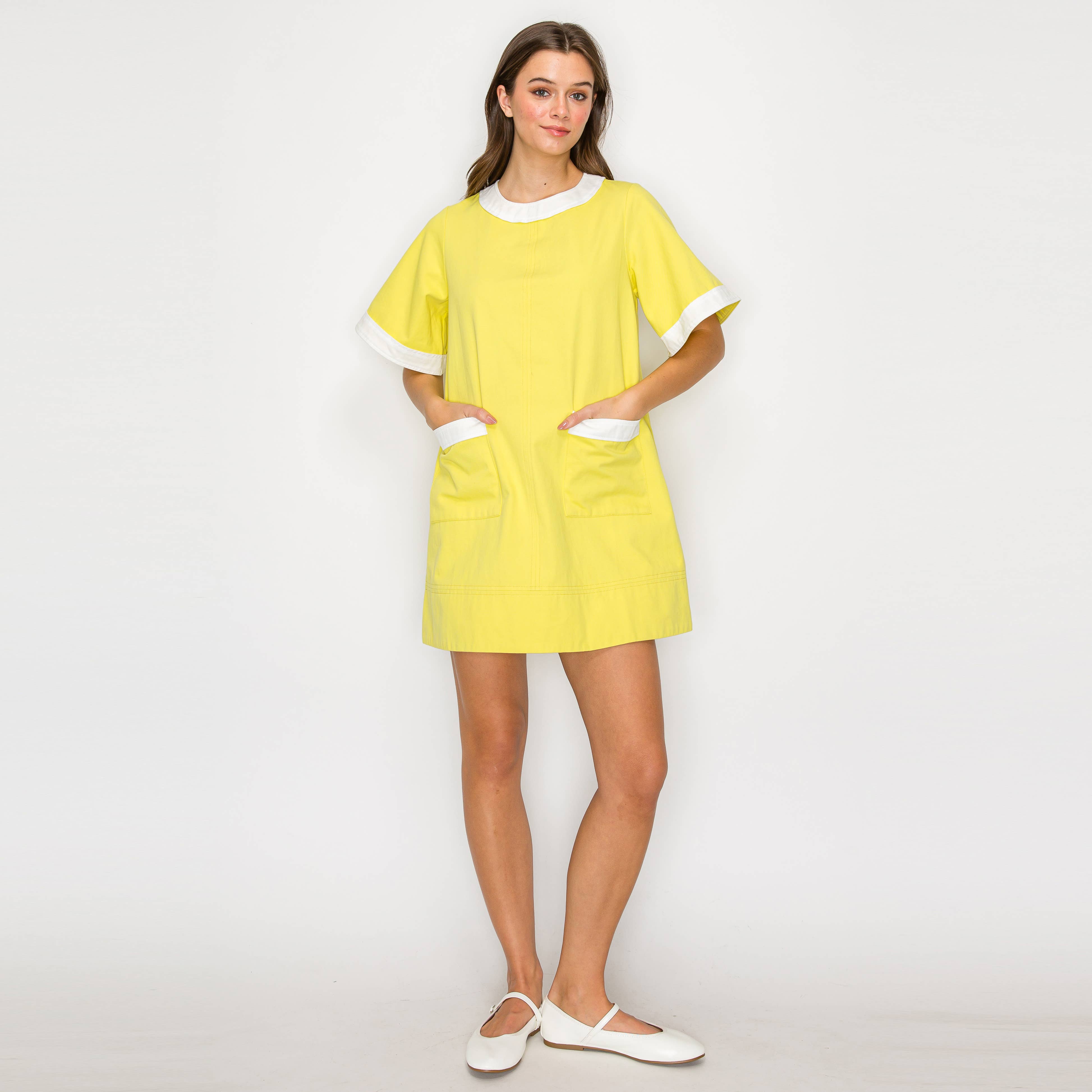 Lemon & White Retro Mod Look Mini dress