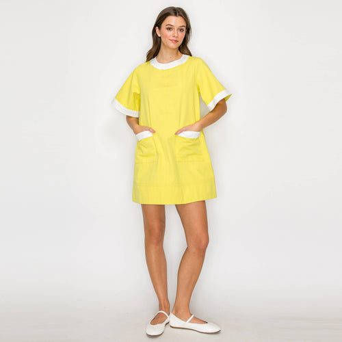 Lemon & White Retro Mod Look Mini dress