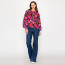 Pink in fall abstract print long sleeve blouse