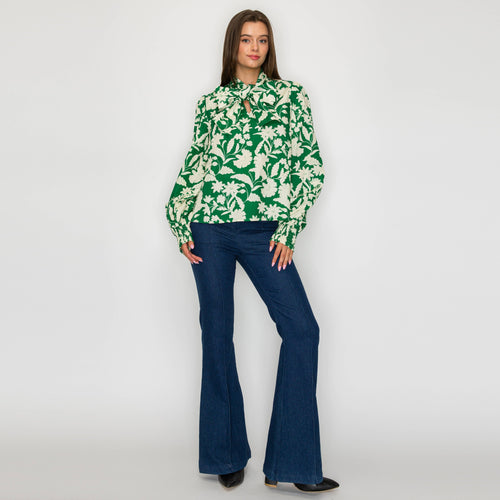Emerald Garden Bow-Tie Blouse