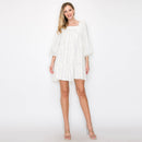 Striped linen mini dress with 3/4 sleeves