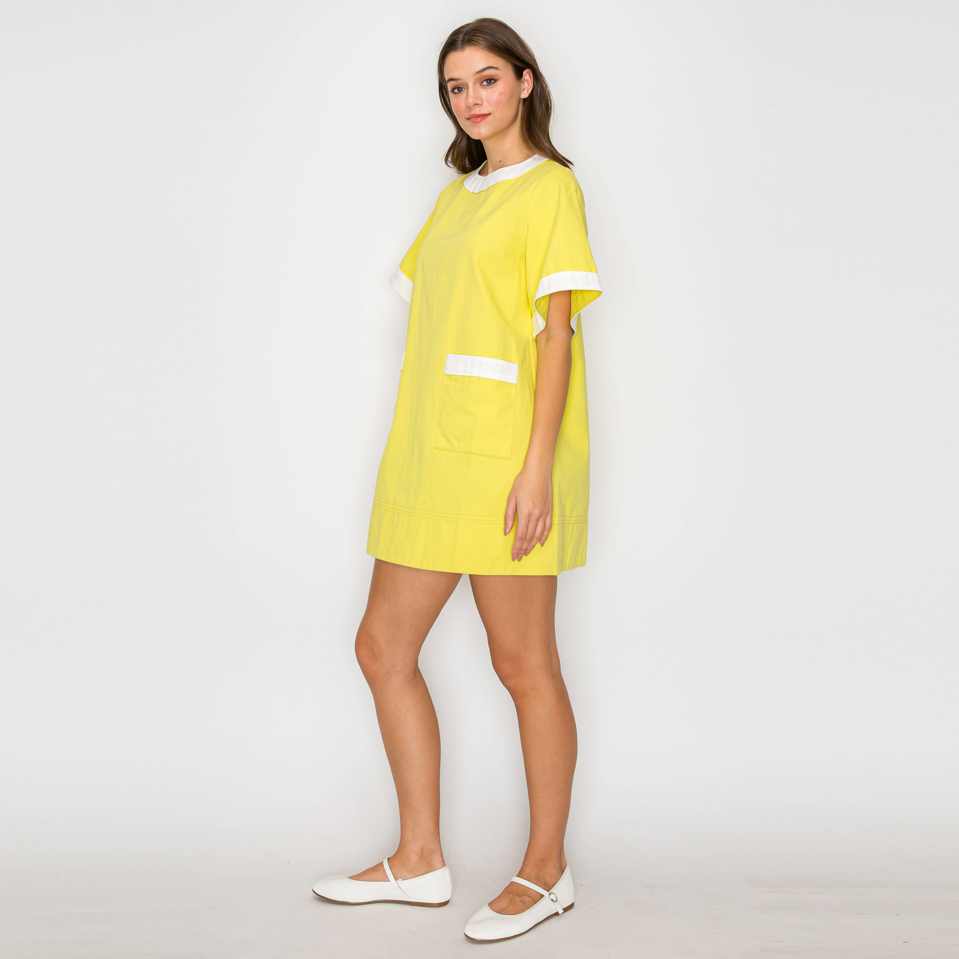 Lemon & White Retro Mod Look Mini dress