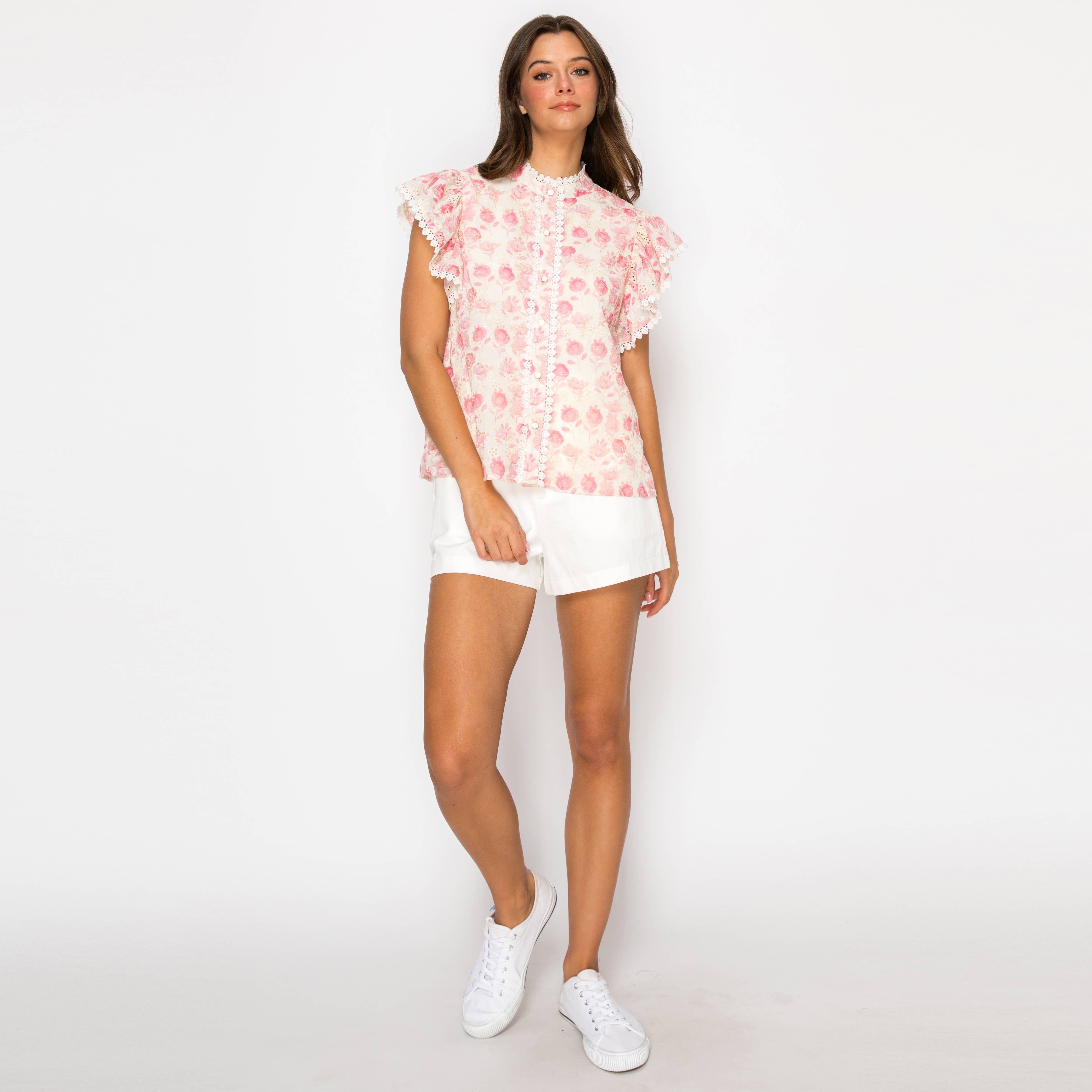 Pink Bellflower Print Blouse
