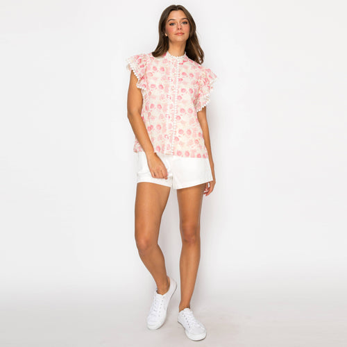 Pink Bellflower Print Blouse