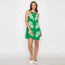 Green Leaves Placement Print Mini Halter Dress