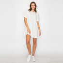 White Daisy Cotton Eyelet Mini Dress With Binding