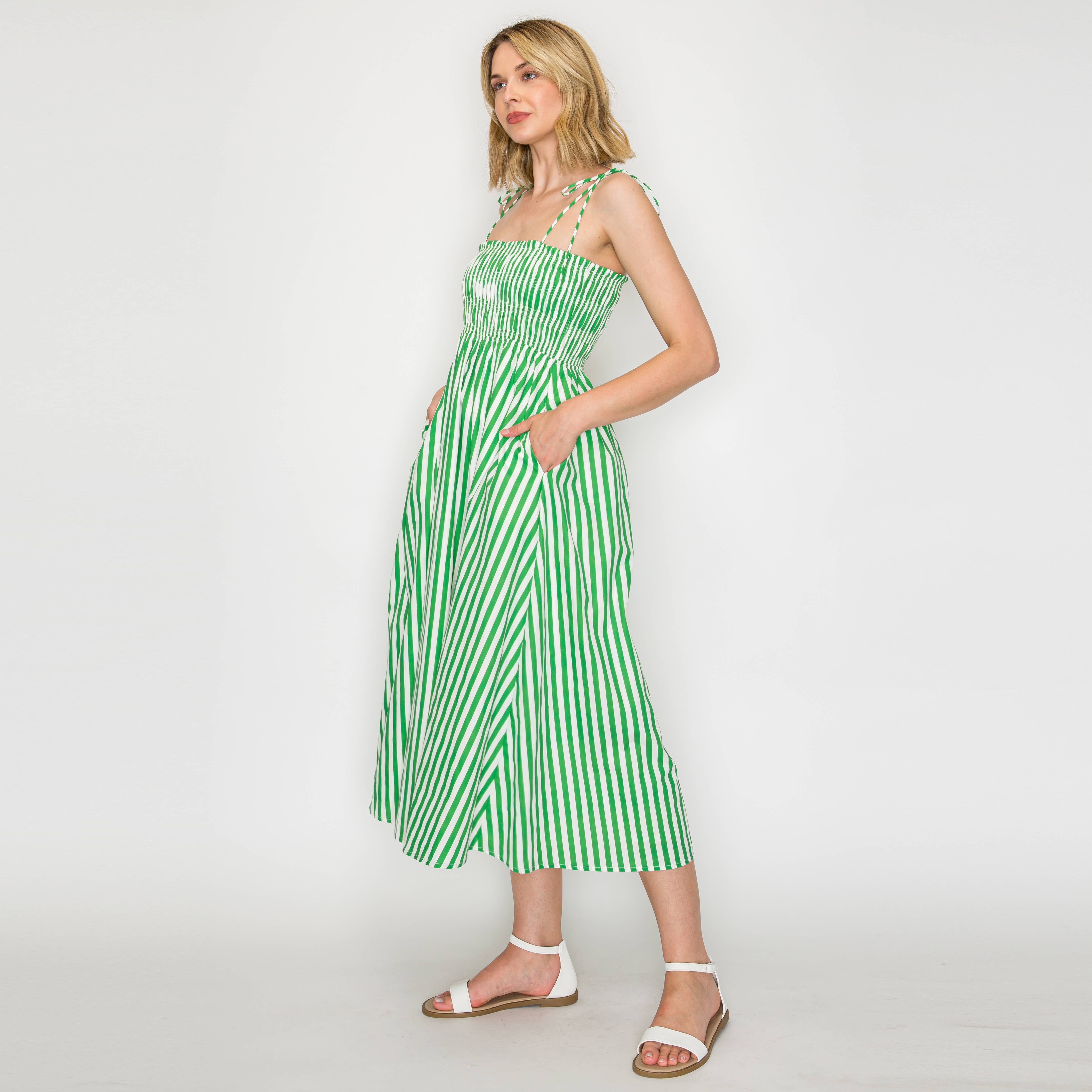 Summer Green Stripe Midi Dress