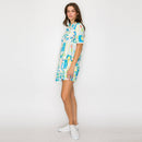 Retro Blue Palm Tree Print Skort w/ Rick Rack trim