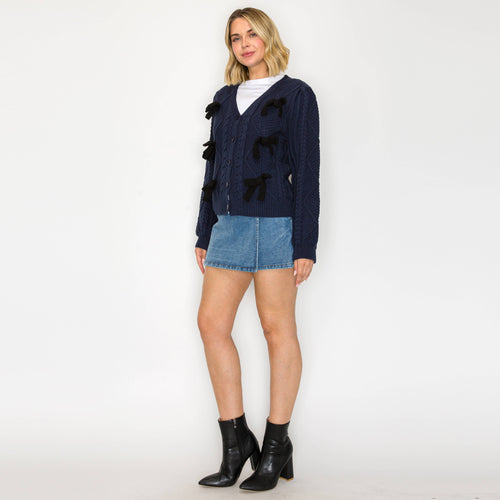 Love Love Bow V-neck Cardigan - LWSW1203