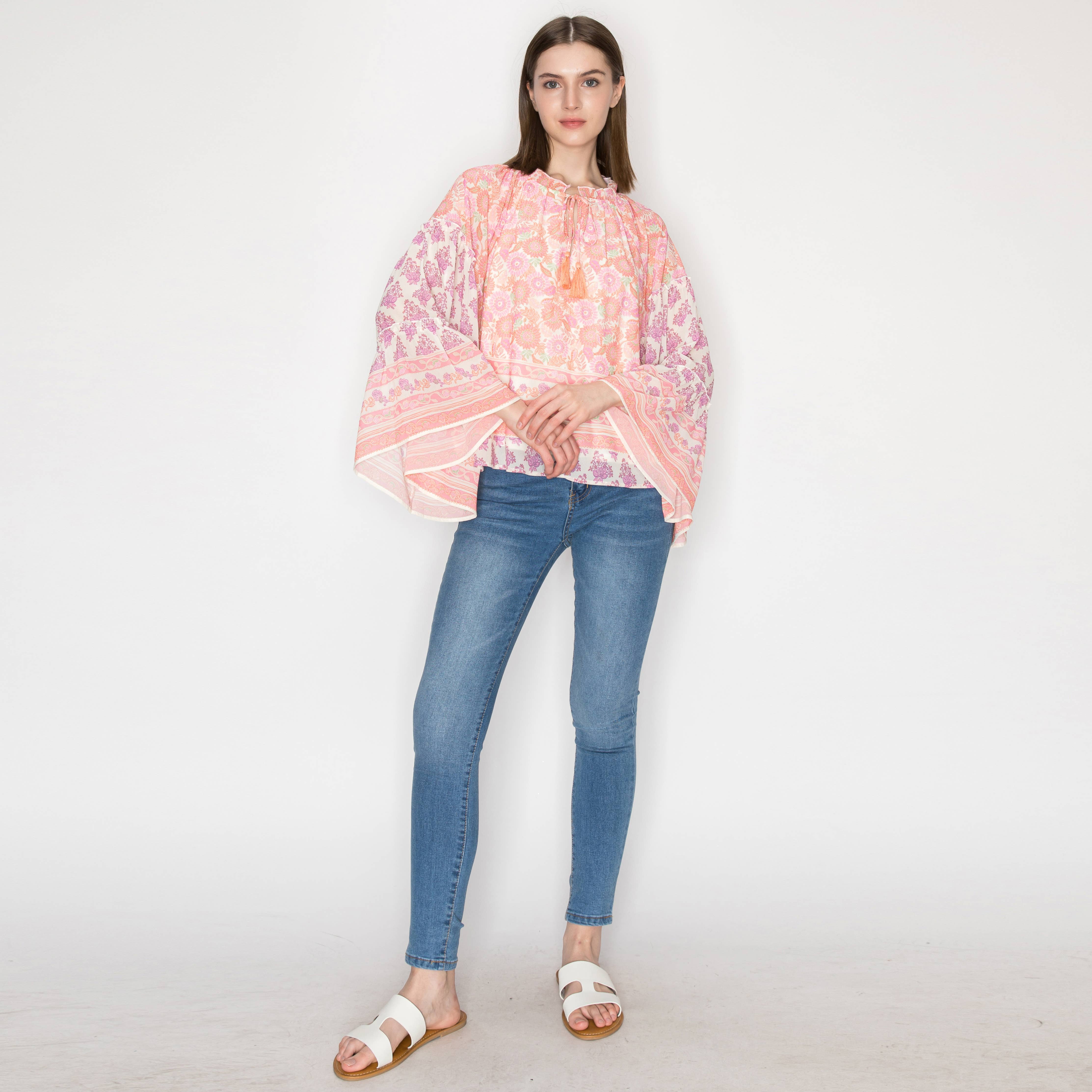 Vintage paisley print long sleeves top