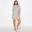 Black & White Stripe French Boucle Shirts Mini Dress-LWD2868