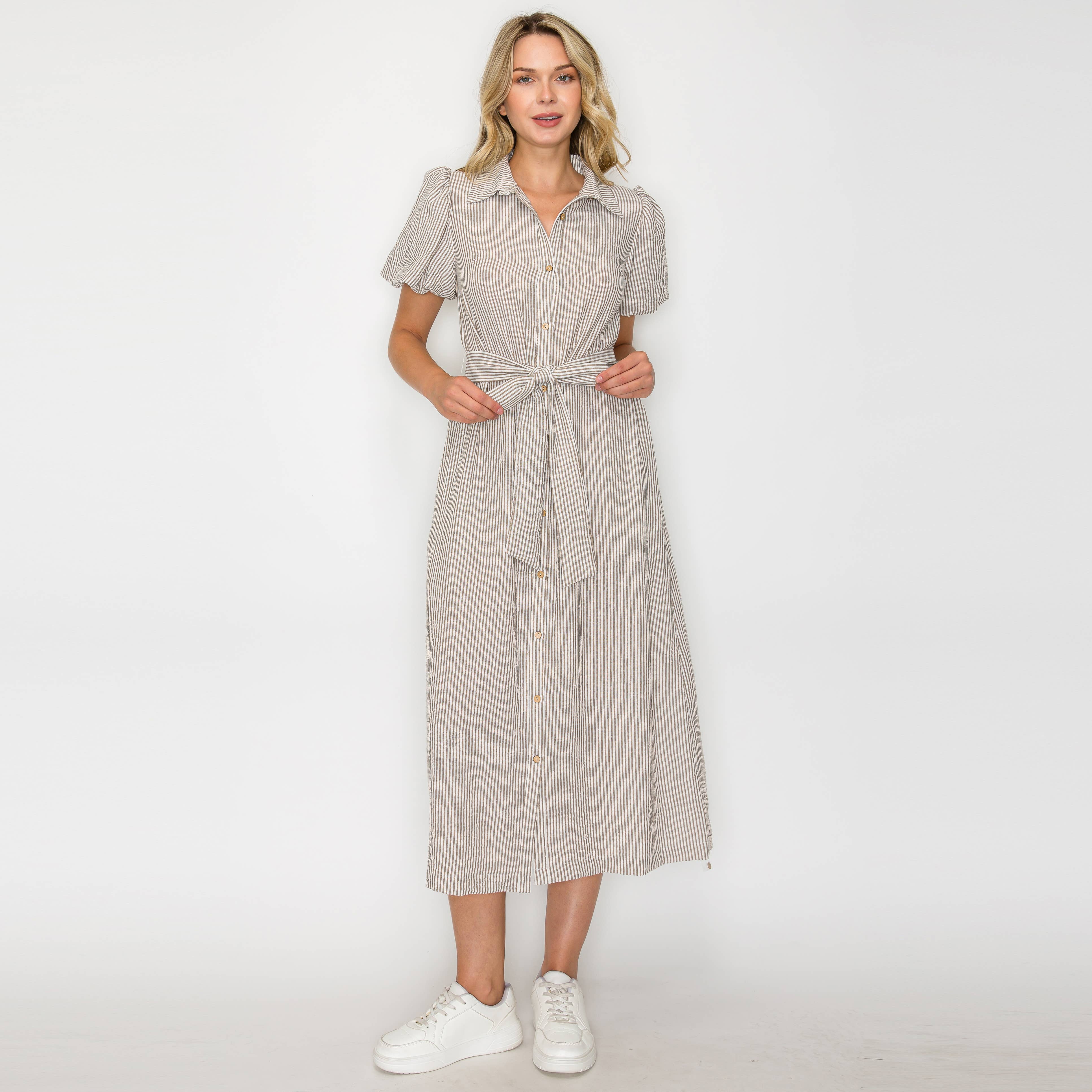 Tortilla Stripe Midi Shirt Dress